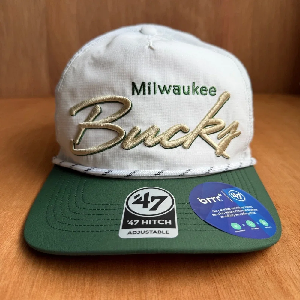 Milwaukee Bucks Hitch Snapback Hat White Green brrr Cooling Rope Cap streetwear